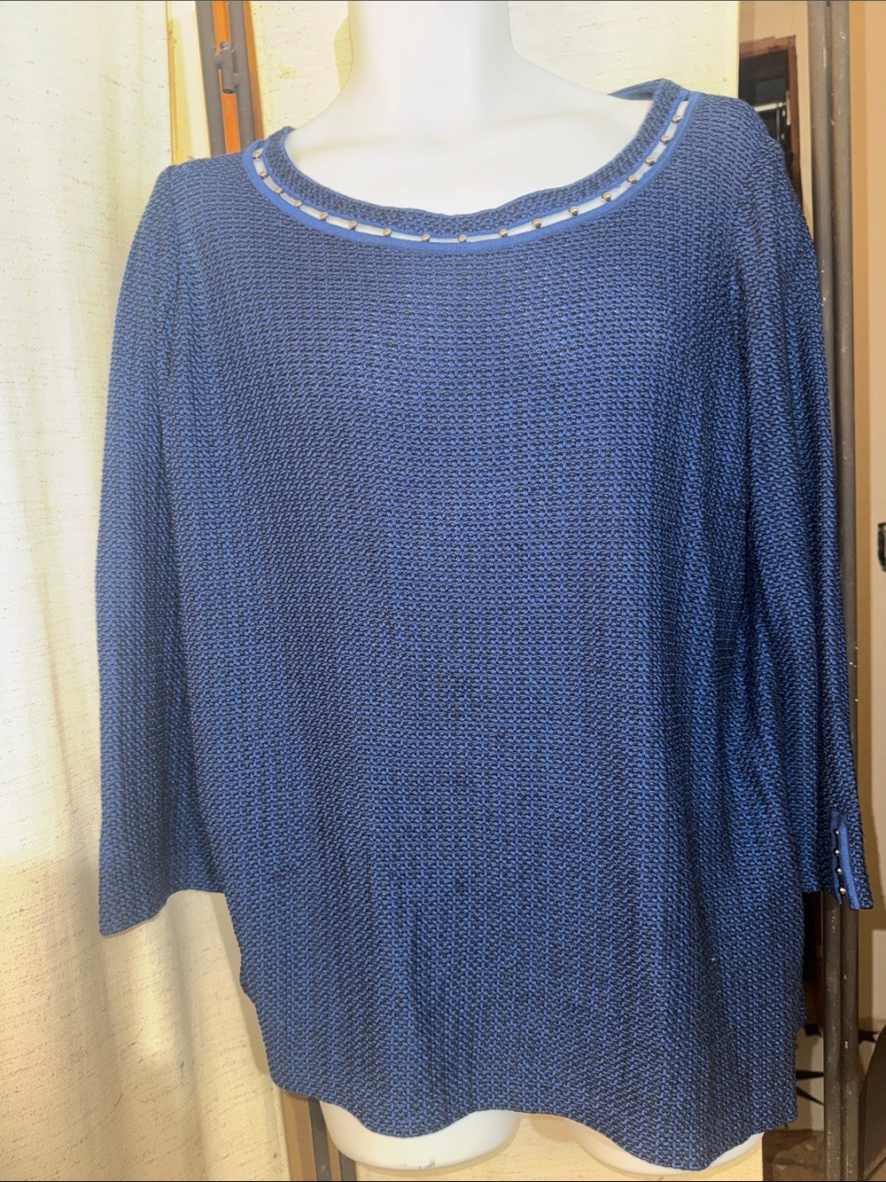 Misook Thin Blue Black Silver Sweater Tunic